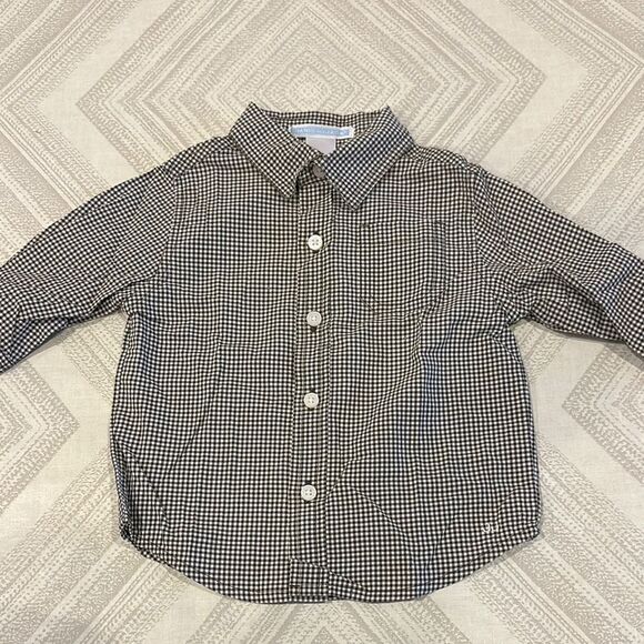 Janie and Jack Baby Boy Classic Checkered Brown & White Button Down Shirt - Picture 1 of 7